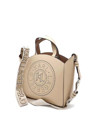 Karl Lagerfeld K/circle Small Tote Perforated In Sand