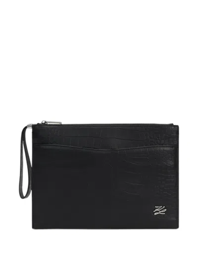 Karl Lagerfeld K/croc Leather Pouch In Black