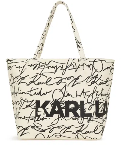 Karl Lagerfeld K/essential Autograph-print Tote Bag In White