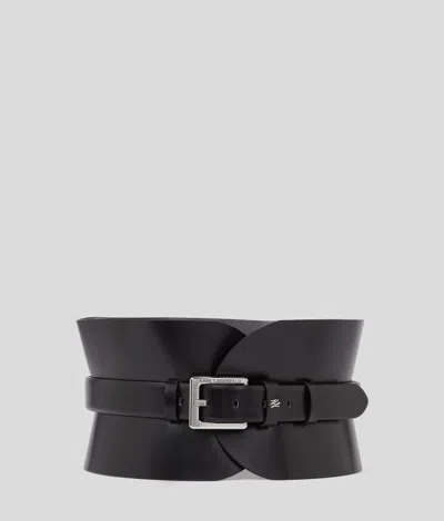 Karl Lagerfeld Essential Multifunction Leather Belt In Black