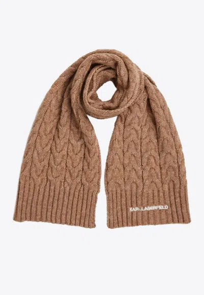 Karl Lagerfeld Embroidered-logo Scarf In Brown