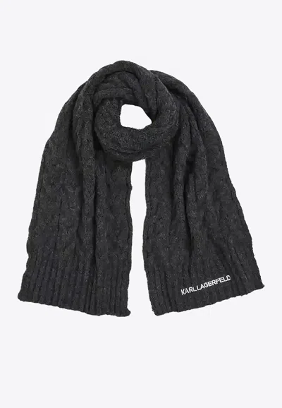 Karl Lagerfeld K/essential Cable Knit Scarf In Gray
