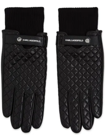 Karl Lagerfeld Essential Leather Gloves In Black