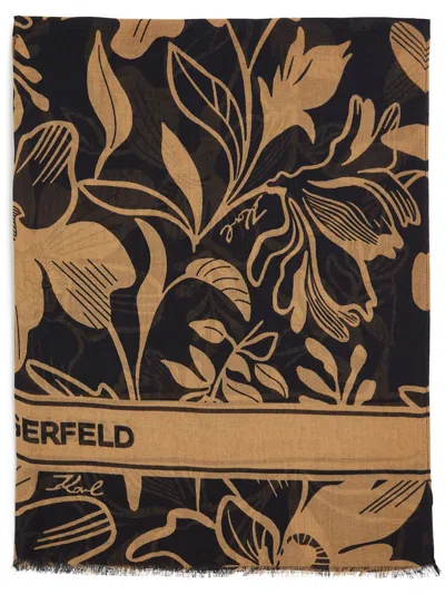 Karl Lagerfeld K/essential Printed Scarf In Schwarz