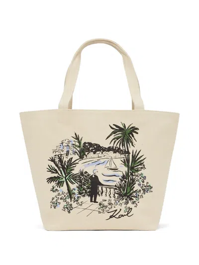 Karl Lagerfeld Beige Canvas Shopper Villa Design In Neutral