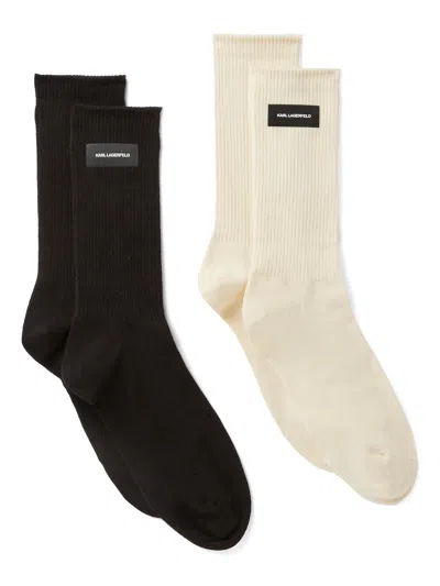 Karl Lagerfeld K/essential Logo Socks (pack Of Two) In 白色