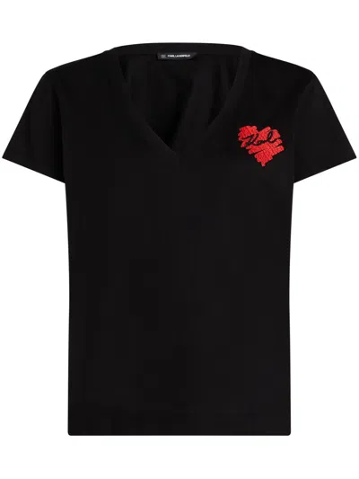Karl Lagerfeld K/heart Cotton T-shirt In Black