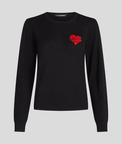 Karl Lagerfeld K/heart Long-sleeved Top In Black