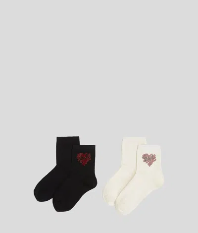 Karl Lagerfeld K/heart Rhinestone Socks – 2-pack