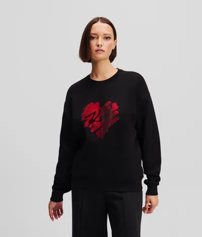 Karl Lagerfeld K/heart Rhinestone Sweatshirt In Black
