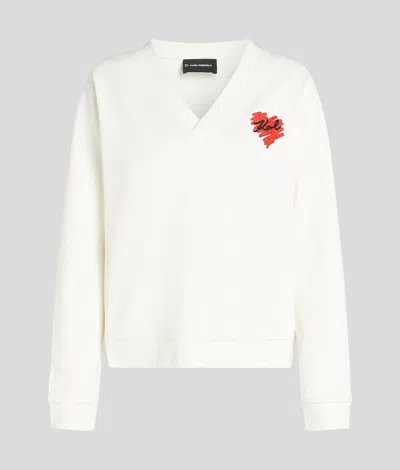 Karl Lagerfeld K/heart V-neck Sweatshirt In White