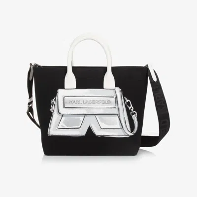 Karl Lagerfeld Kids' Mini Me Canvas Tote Bag In Black
