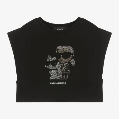 Karl Lagerfeld Kids Girls Black Rhinestone Karl Ikonik T-shirt
