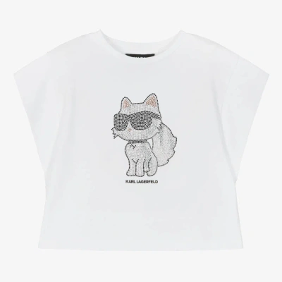 Karl Lagerfeld Kids Teen Girls White Rhinestone Choupette T-shirt
