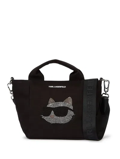 Karl Lagerfeld Ikonik Rhinestone-embellished Tote Bag In Black