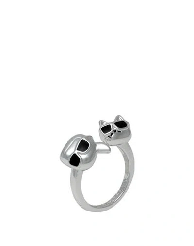 Karl Lagerfeld K/ikonik 2.0 Cuff Ring Woman Ring Silver Size M Brass, Enamel