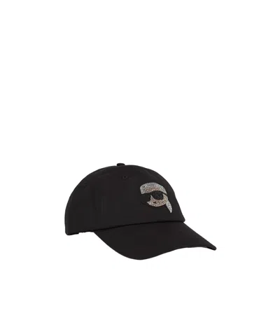 Karl Lagerfeld K/ikonik 2.0 Embellished Cap In Black