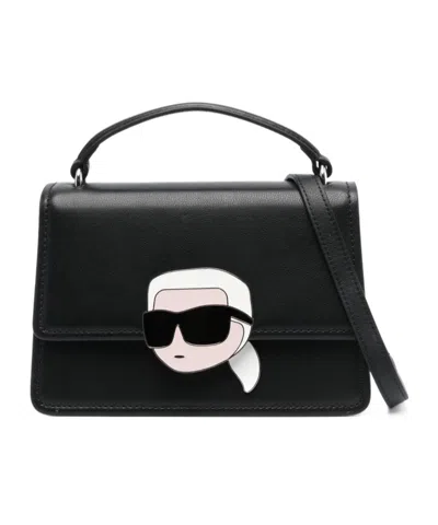 Karl Lagerfeld Karl Ikonik Leather Shoulder Bag In Black
