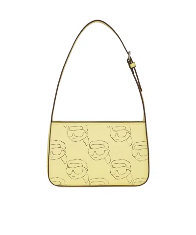 Karl Lagerfeld Ikonik Perforated Leather Shoulder Bag In Yellow