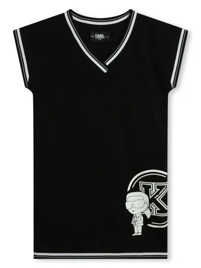 Karl Lagerfeld Kids' K/ikonik Stripe-detail Dress In Black