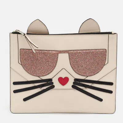 Pre-owned Karl Lagerfeld K/kocktail Choupette Pink Faux Leather Pouch