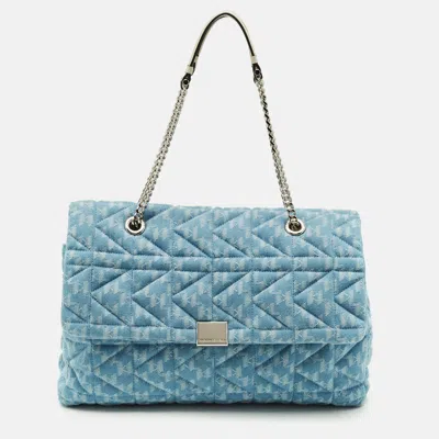 Pre-owned Karl Lagerfeld K/kuilted Large Blue Denim Jacquard Flap Shoulder Bag