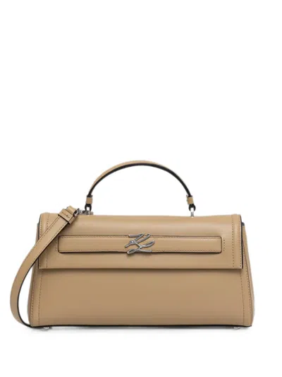 Karl Lagerfeld Kl Logo-plaque Shoulder Bag In Brown