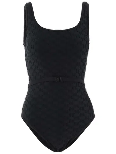 Karl Lagerfeld Kl Mnogram Belted Swimsuit In Black