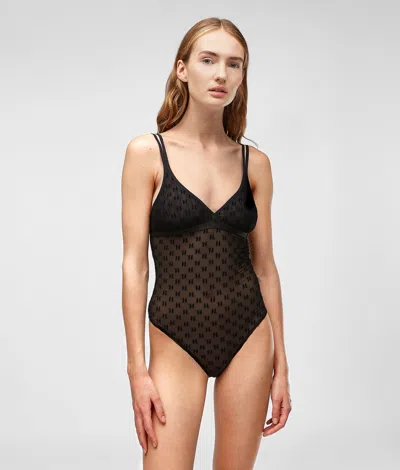 Karl Lagerfeld Kl Monogram Bodysuit In Black