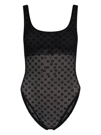 Karl Lagerfeld Kl Monogram Bodysuit In Black