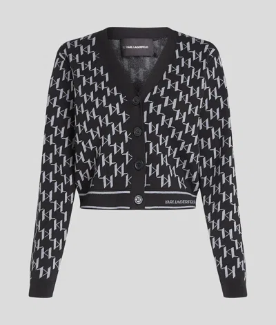 Karl Lagerfeld Kl Monogram Cardigan In Black