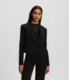 Karl Lagerfeld Kl Monogram Cropped Blazer In Black