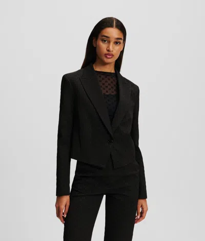 Karl Lagerfeld Kl Monogram Cropped Blazer In Black