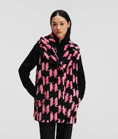 Karl Lagerfeld Kl Monogram Faux-fur Gilet In Black