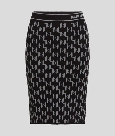 Karl Lagerfeld Kl Monogram Knit Skirt In Black