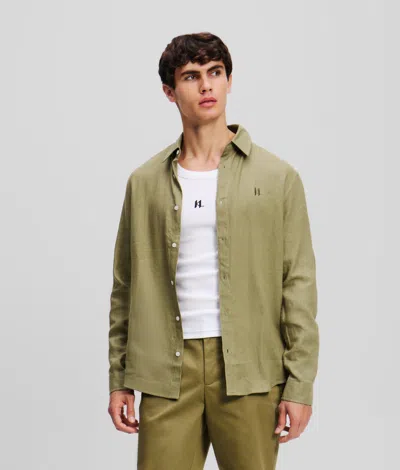 Karl Lagerfeld Kl Monogram Linen Shirt In Green