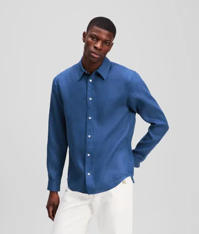 Karl Lagerfeld Kl Monogram Linen Shirt In Blue