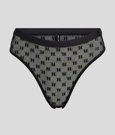 Karl Lagerfeld Kl Monogram Mesh Mid-rise Brief In Black
