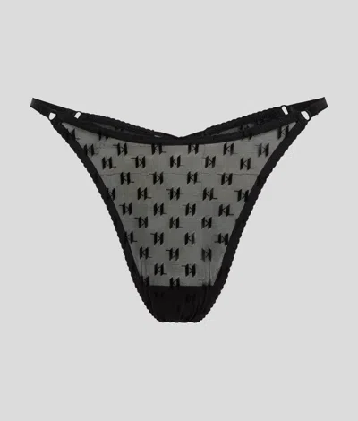 Karl Lagerfeld Kl Monogram Mesh Thong In Gray