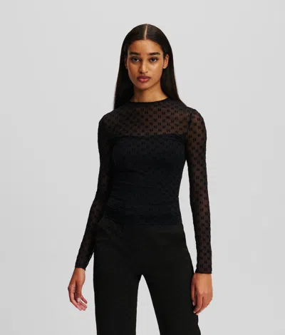 Karl Lagerfeld Kl Monogram Mesh Top In Black