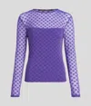 Karl Lagerfeld Kl Monogram Mesh Top In Blue