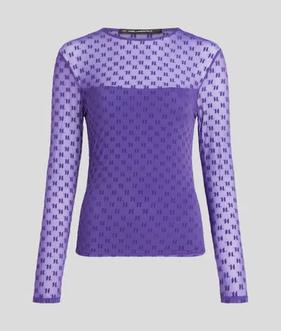 Karl Lagerfeld Kl Monogram Mesh Top In Blue