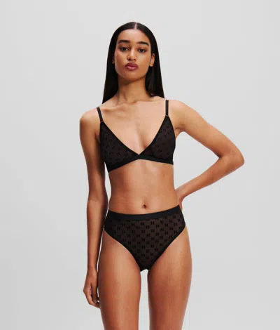 Karl Lagerfeld Kl Monogram Mesh Triangle Bra In Black