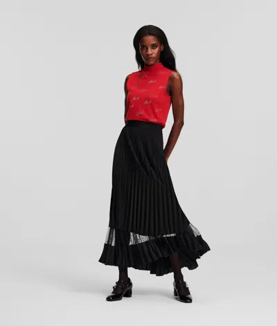 Karl Lagerfeld Kl Monogram Pleated Midi Skirt In Black
