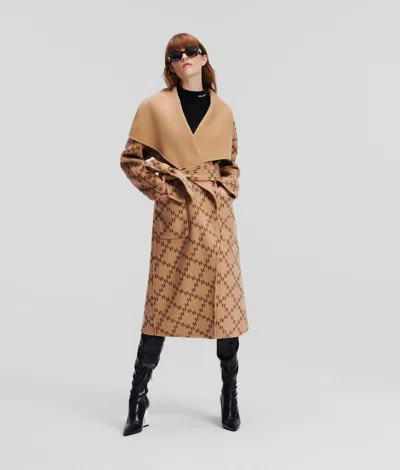 Karl Lagerfeld Kl Monogram Reversible Coat In Neutral