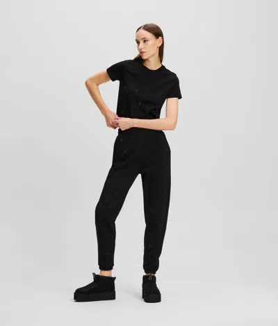Karl Lagerfeld Kl Monogram Rhinestone Sweatpants In Black