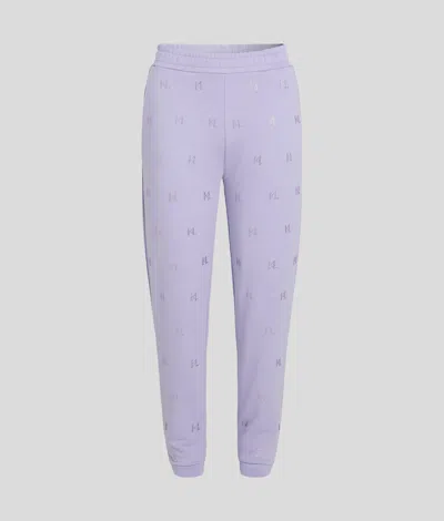 Karl Lagerfeld Kl Monogram Rhinestone Sweatpants In Purple