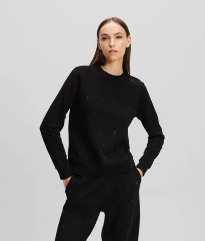 Karl Lagerfeld Kl Monogram Rhinestone Sweatshirt In Black