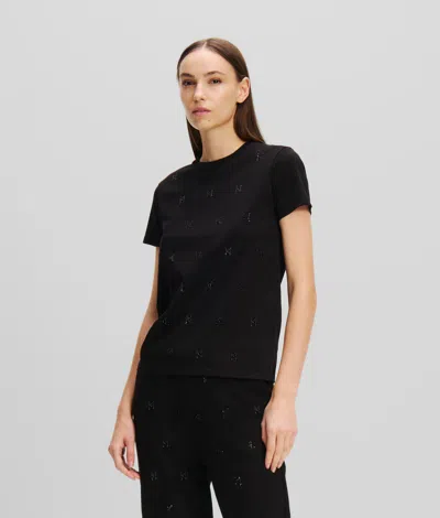 Karl Lagerfeld Kl Monogram Rhinestone T-shirt In Black