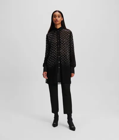 Karl Lagerfeld Kl Monogram Rhinestone Tunic Shirt In Black
